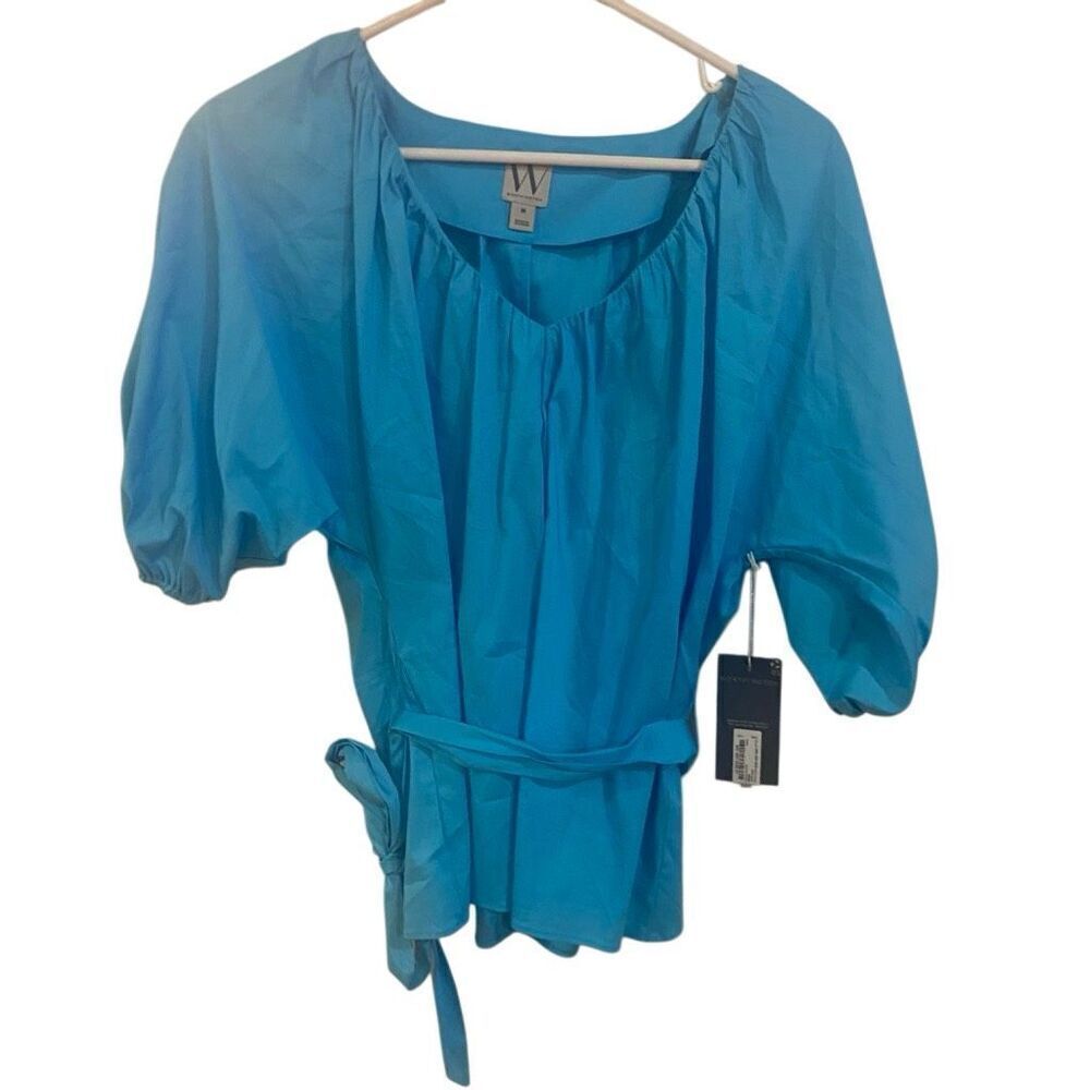 Worthington NWT cotton blend puffy sleeve belted vneck pleated medium